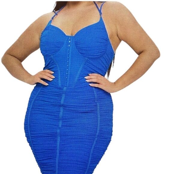 NWT Women’s Plus Bodycon Ruched Cocktail Dress Party Formal Royal Blue - Picture 1 of 11
